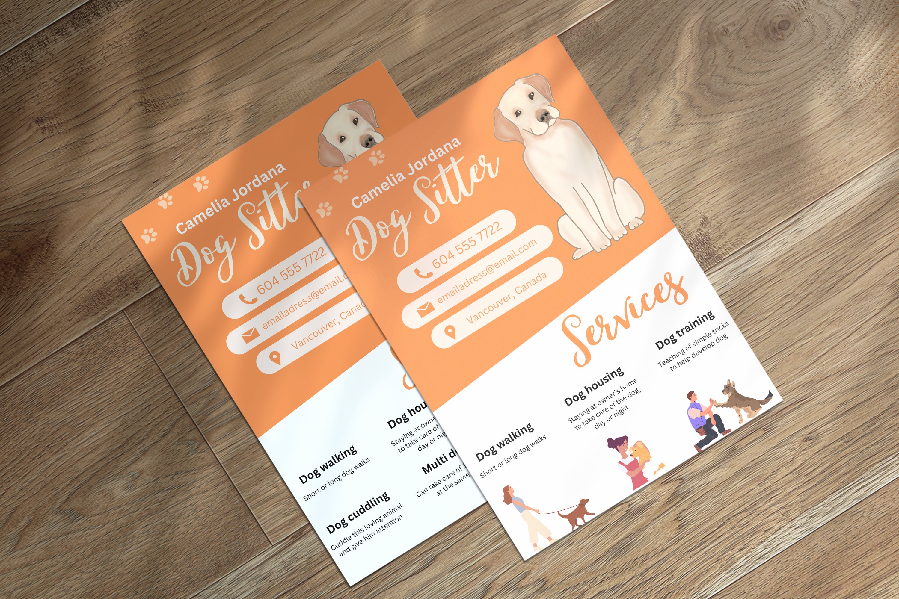 Dog Sitter Flyer Template Digital File Edit With Canva Colorful Orange