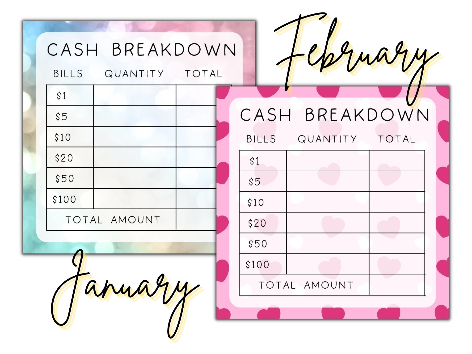 Cash Breakdown Cards | Budgeting Cards | Printable Cards - Etsy