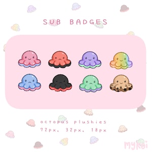 Cute Pastel Octopus Sub Bit Badges For Twitch / Discord Emotes