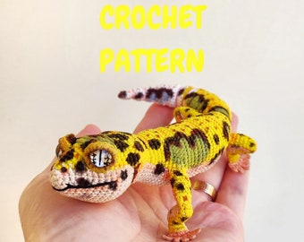 CROCHET PATTERN Leopard gecko, realistic amigurumi lizard, PDF pattern. Instructions for handmade eyes are included.