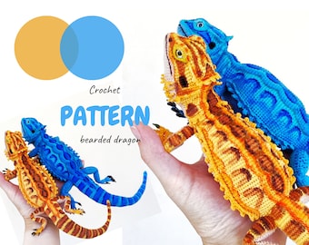 Bearded dragon CROCHET PATTERN, agama, realistic amigurumi lizard, instant download, crochet tutorial.