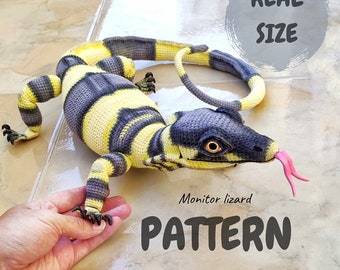 CROCHET PATTERN Monitor Lizard, real size dragon.