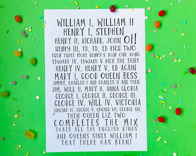 Horrible Histories Kings and Queens Song Lyrics A4 Art Print Etsy UK