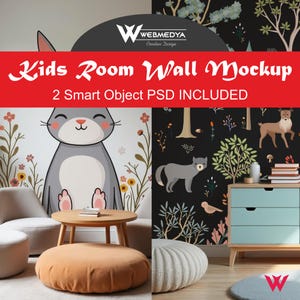 Baby Room Blank Wall Mockup, Kids Room, Children İnterior, Wallpaper mockup, Children&#39;s Room Mockup, 2 Smart Object PSD INCLUDED