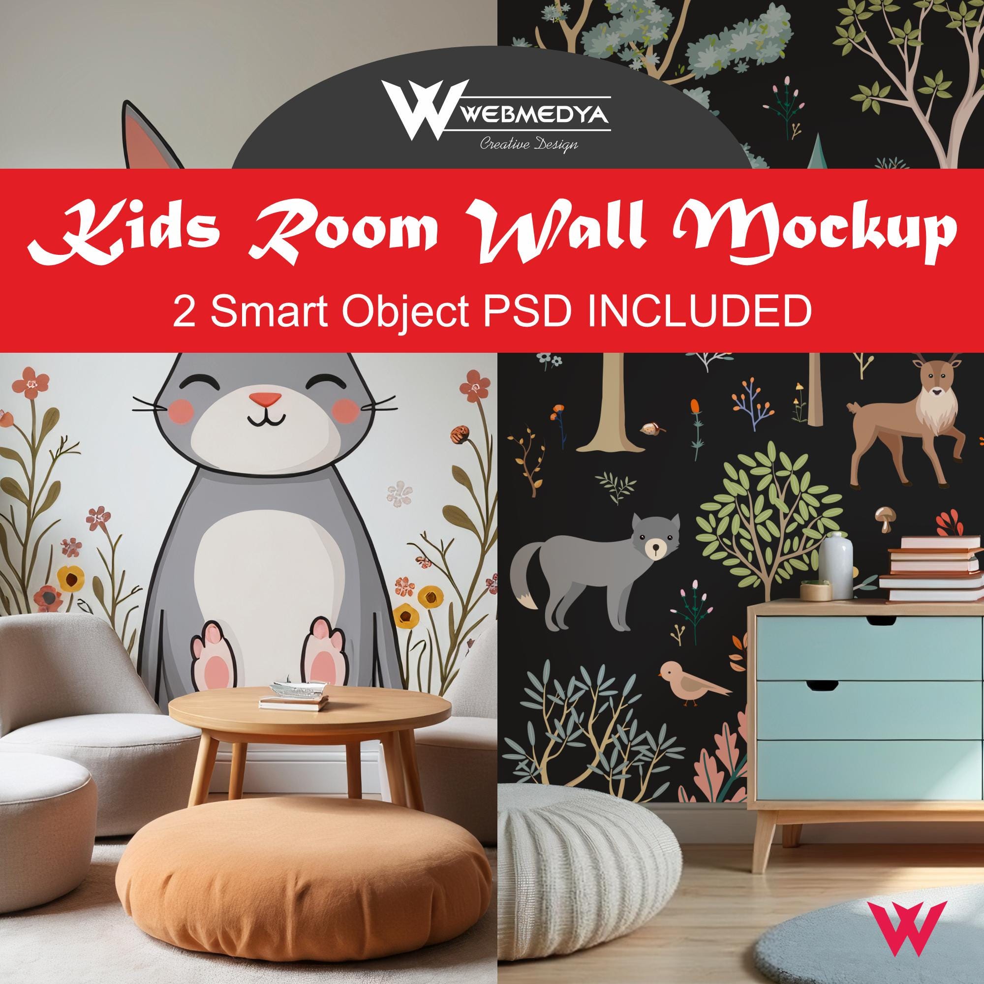 Nursery Wallpaper Mockup: Kids Room Interior (2 PSD)