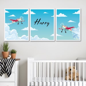 Personalized Airplane Nursery Decor: Set of 3 Aviation Prints (Digital Download)
