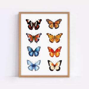 Vintage Butterfly Art Print, Butterfly Chart PRINTABLE Wall Art, Old Insect Poster, Boho Illustration Home Decor, Instant DIGITAL DOWNLOAD
