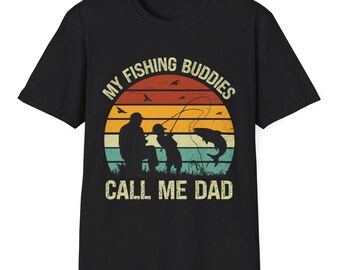 Dad and Son Fishing TShirt My Fishing Buddies Call Me Dad Shirt Vintage Sunset T-Shirt Perfect for Fathers Day Birthday or Christmas Tee