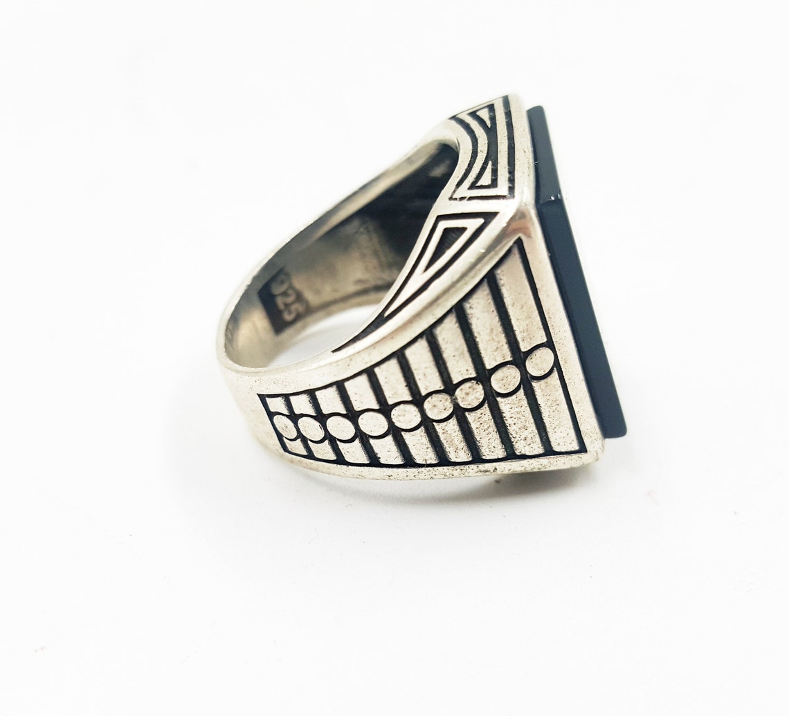 Men's Black Onyx Gemstone Sterling Statement Ring Etsy