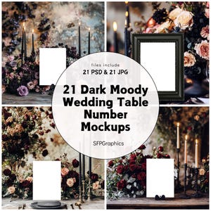 21 Pacote de maquete de número de mesa de casamento Dark Moody Mockup de papelaria de casamento