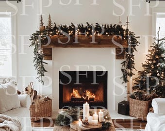 Rustic Farmhouse Fireplace Mantel Mockup 467