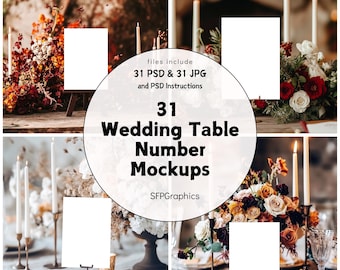 31 Wedding Table Number Mockup Package Wedding Stationery Mockup