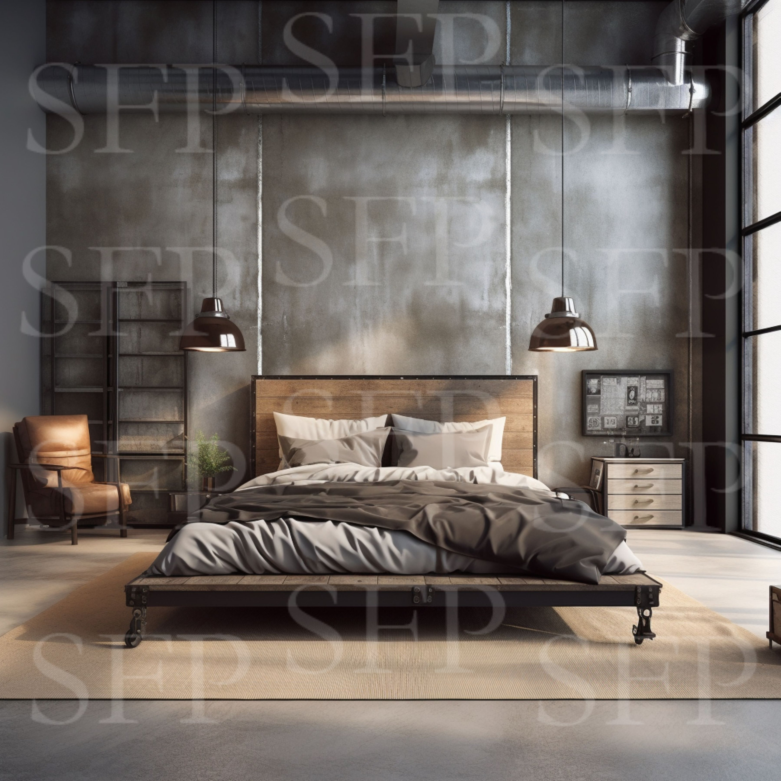 Modern Industrial Bedroom Wall Art Mockup 178 Etsy