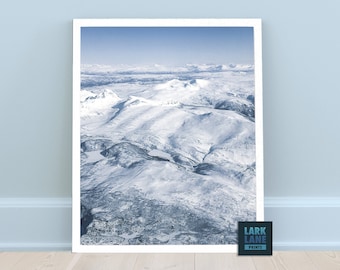 Mountains Wall Art, Greenland Photography Landscape, Winter Tundra Print, White Mountains, Snow, Rocky Ice Coast Poster.