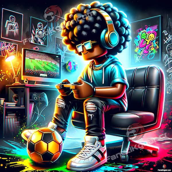 Black Roblox Print, Roblox poster, Video game Soccer cartoon Print, Afro Roblox SVG, Roblox PNG,Futbol wall art,Roblox Noir,Soccer SVG files