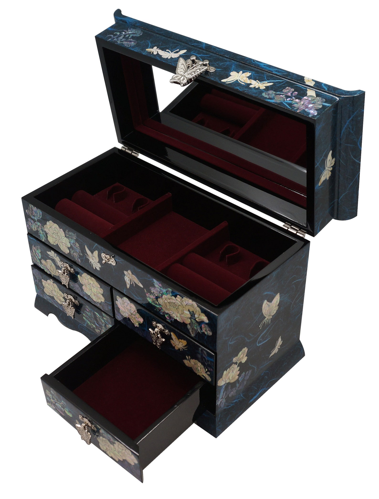 Large Korean Jewelry Box Peony Flower Decoration Mother of Etsy