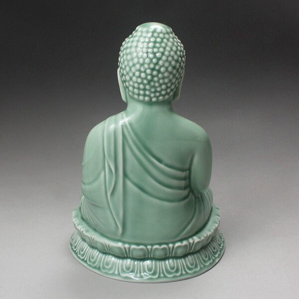 Glazed Celadon Ceramic Buddha Statue Indoor Korean Smiling Etsy
