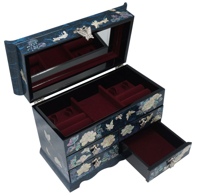 Large Korean Jewelry Box Peony Flower Decoration Mother of Etsy