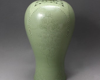 Korean Celadon Vase with Small Neck 11'' - Reproduction of Korean National Treasure No.342