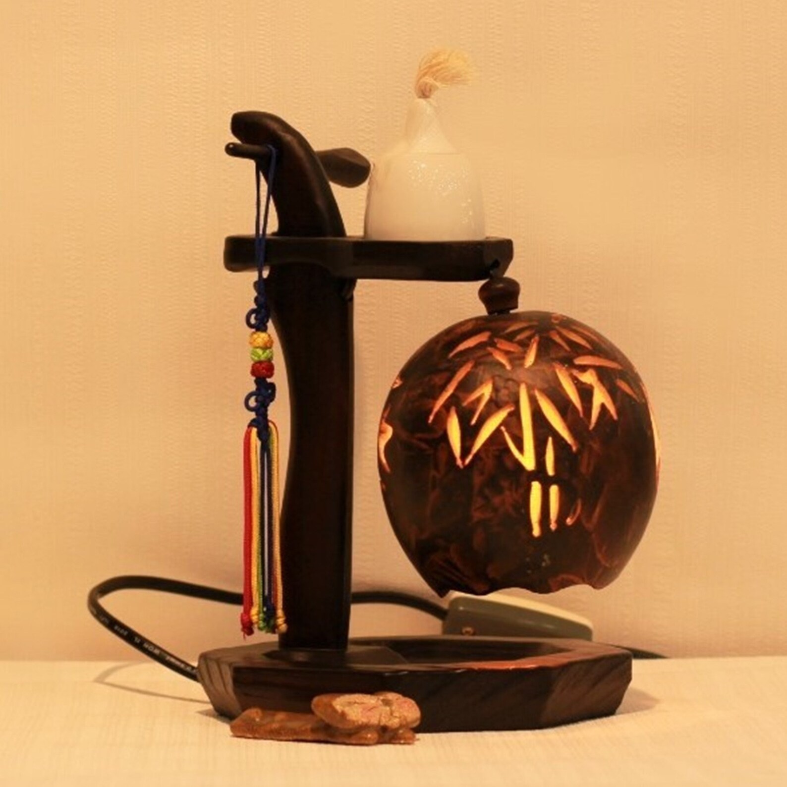 Korean Hand Carved Wood Lamp Gourd Lamp Natural Wooden Etsy