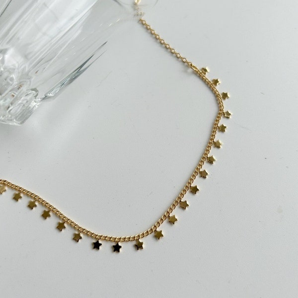 Dainty Silver Star Chain Choker Necklace, Delicate Star Chain Choker, Thin necklace, Tiny choker, Star Choker, Gift For Her