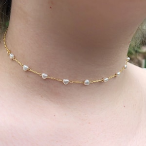 Heart Baroque Pearl Choker: Dainty Pearl Chain Necklace