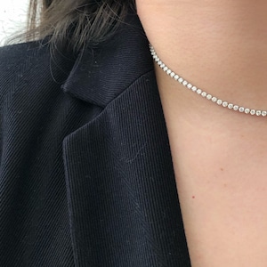 Dainty crystal gemstone choker necklace, tennis choker, zirconia stones necklace, CZ chokers, gemstones necklaces, zircon chain, bridal gift