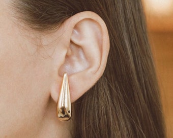 Gold Plated Teardrop Huggie Hoop Earrings | Elegant and Versatile