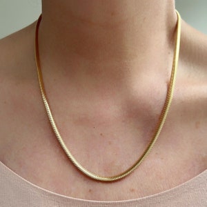 Long Gold Necklace, Herringbone Chain, Chunky Snake Style, Flat Plated 60cm Jewellery
