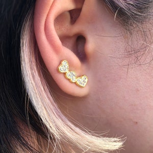 Heart climber earrings, Zircon Heart Earring, Heart Earring Cuff, Stud Crawler Earrings, Small Heart Earrings, Heart Climber Earrings, gift