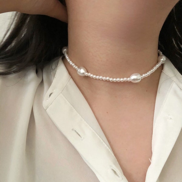 Bead Pearls Baroque Choker Necklace - Bridal Choker - Bridesmaid Necklace - Pearls Gift - Gift for Her
