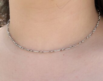 Dainty paperclip mixed chain necklace, fancy link choker, layering necklaces, oval link chains, gold paperclip chokers, mixed metal choker