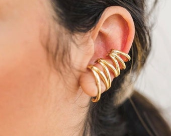 Pendientes de puño de oreja chapados en oro en zigzag - Pendientes minimalistas, Pendientes de novia, Puño de oreja, Ideas de regalos, Puños de oreja impresionantes, pendientes de declaración