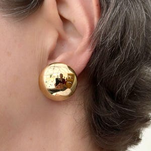 Gold Plated Half Dome Earrings, Simple Round Studs (24mm)