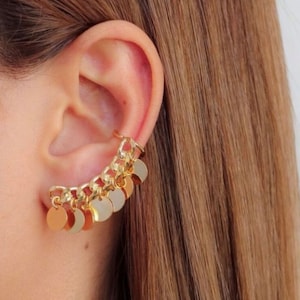 Climber ear cuff, Ear Crawlers earrings, Gold Ear Cuff, Curved Stud Earrings, Ear Sweep, Ear Huggies, Dot Ear Climbers, Ear Wrap Cuff