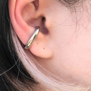 Silver Ear Cuff: No Piercing Oval Huggie