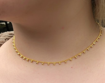 Gold plated Thin ball chain choker necklace, Metal gold chain, boho necklace, choker for women, gift for her, layering choker