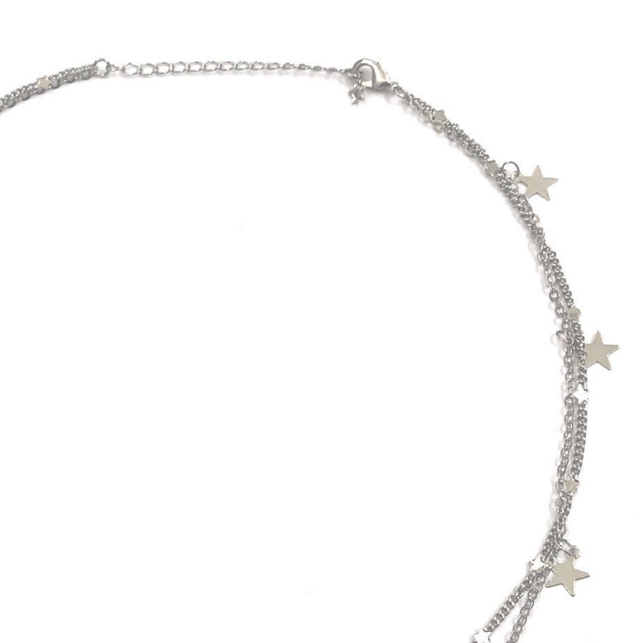 Delicate Layered Silver Star Chain Choker Necklace - Etsy UK