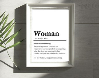 Woman definition print | dictionary art | fun home decor | women empowerment | motivational quote | minimalist print | digital art |