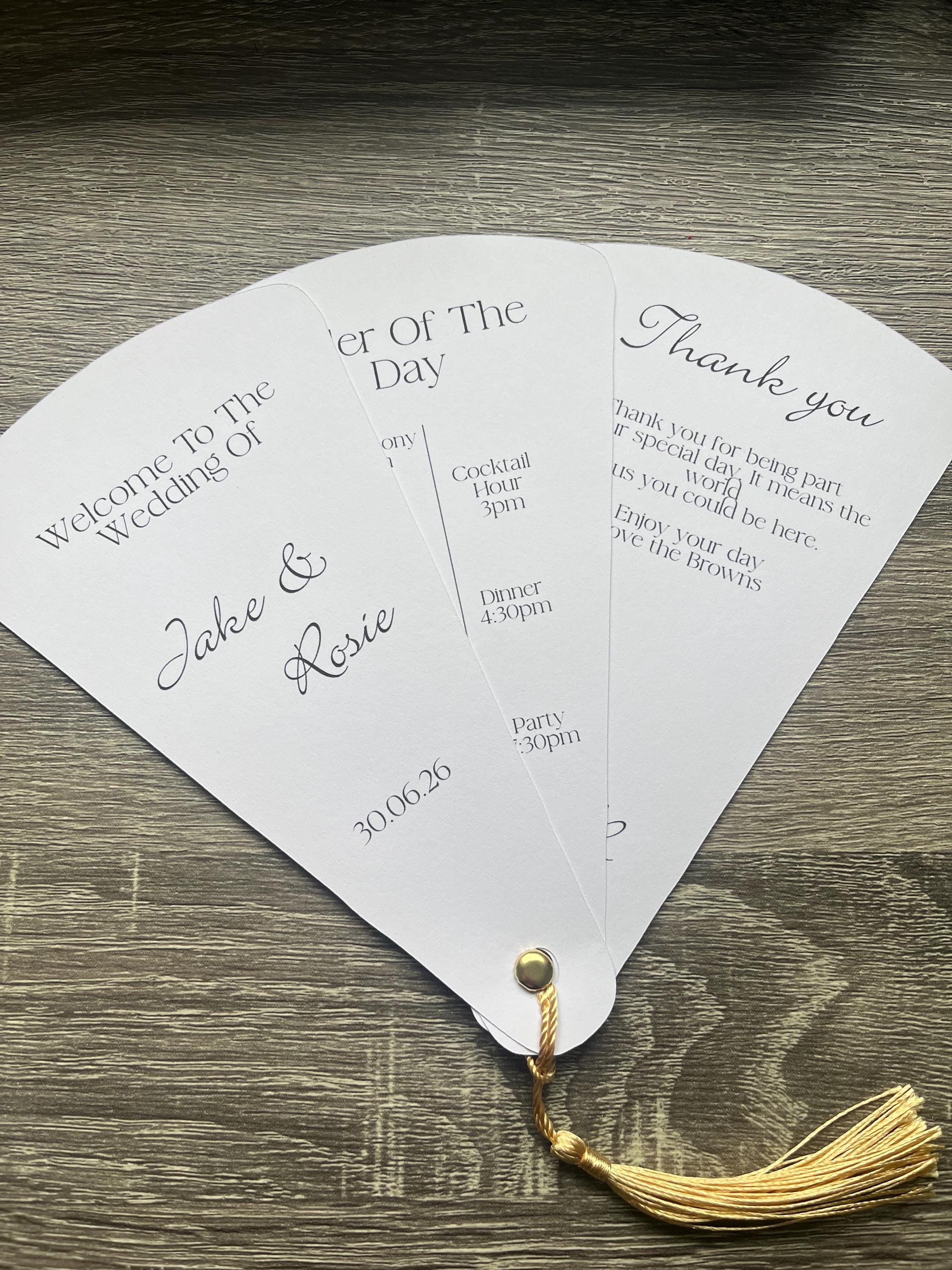 Personalised Wedding Fans and Order of the Day - Etsy UK