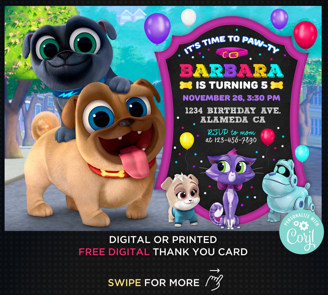 Puppy Dog Pals Birthday Invitation Girl Digital or Printed | Etsy