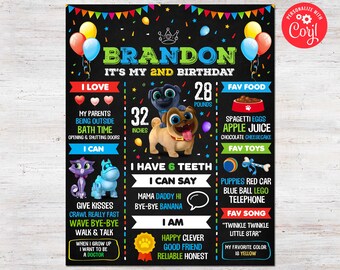 Puppy Dog Pals Birthday Boy Chalkboard Sign Editable Template Printable Party Decoration Milestone Board Poster Digital Instant Download