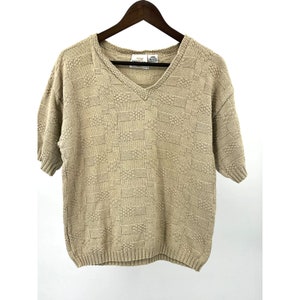 Vintage Bentley Cotton Sweater Beige Women&#39;s Size Large Short Sleeves
