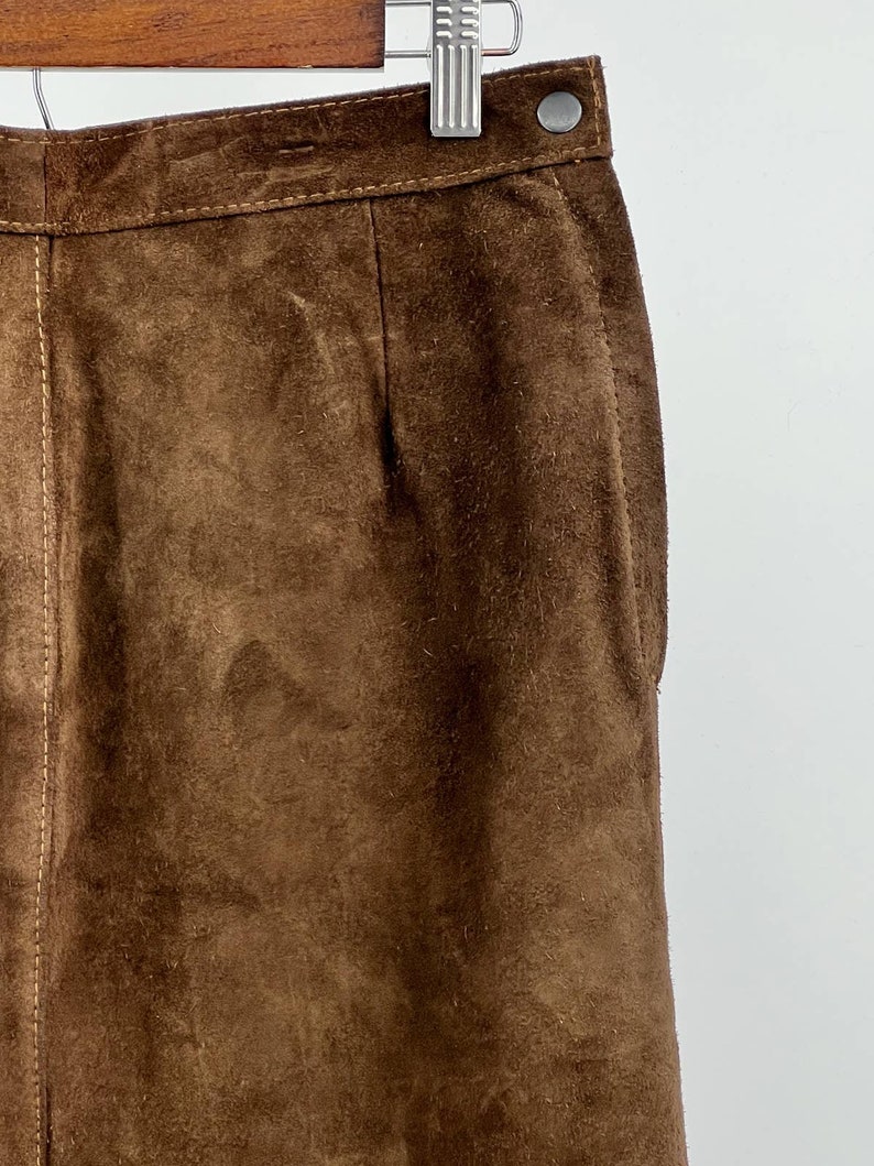 Vintage COMINT Genuine Leather Skirt Brown Women's Size 11/12 SUEDE image 4