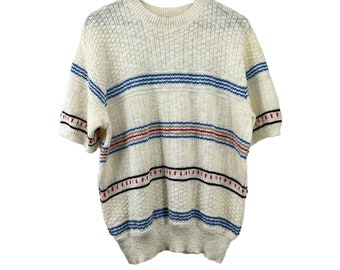Vintage Hand Knit Sweater White Short Sleeves Soft Cottage Core Women&#39;s