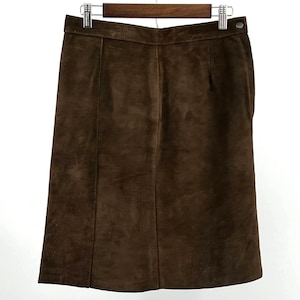 Vintage COMINT Genuine Leather Skirt Brown Women&#39;s Size 11/12 SUEDE