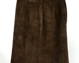 Vintage COMINT Genuine Leather Skirt Brown Women's Size 11/12 SUEDE