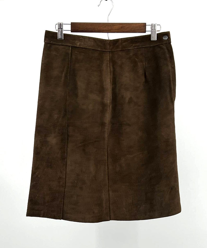 Vintage COMINT Genuine Leather Skirt Brown Women's Size 11/12 SUEDE image 1