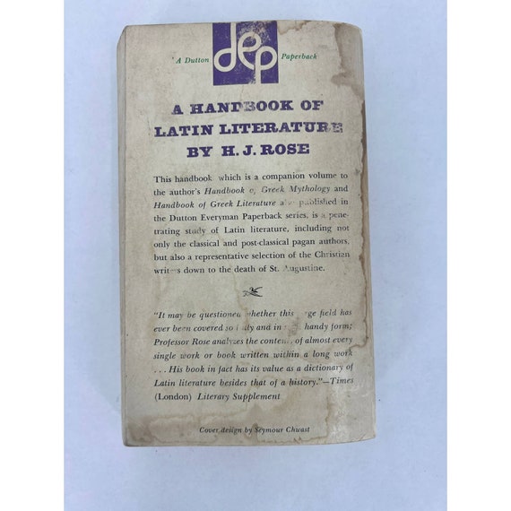 A Handbook of Latin Literature by H.J. Rose 1960 Paperback Book