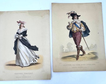 Antique French 2 Imp Litho de Cattier Antique French Costume PRINTS A. DEVERIA, DEL